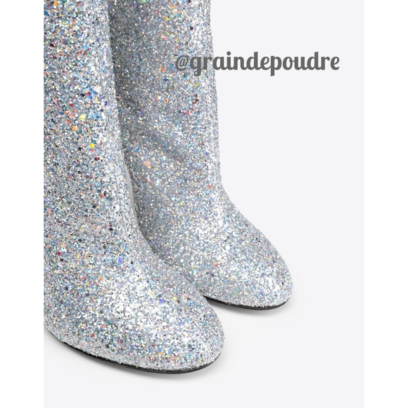 New! 🎉HP🎉 Margiela MM6 Silver Glitter Zip Back Nail Heel Ankle Boots 39 8.5 - Picture 3 of 6